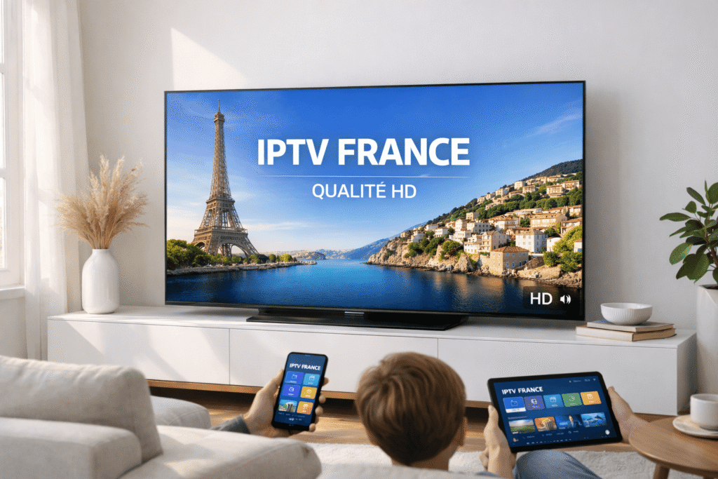 iptv france qualité hd affiché sur une télévision moderne