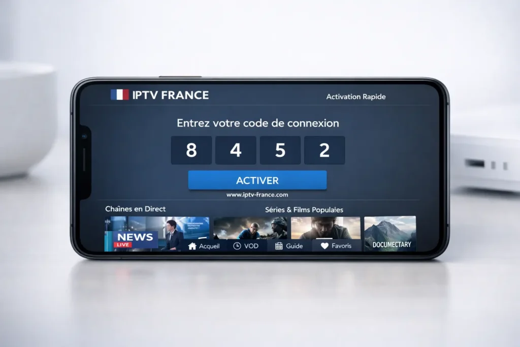 iptv france activation rapide affichée sur un smartphone avec interface IPTV