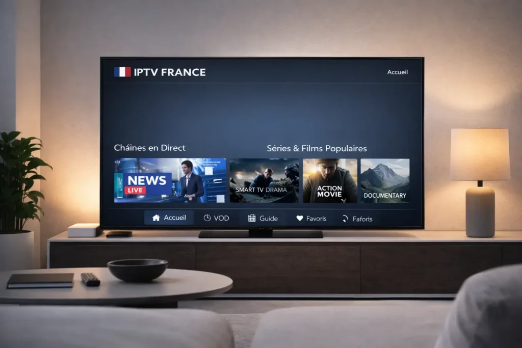 plateforme iptv france moderne affichée sur une télévision connectée