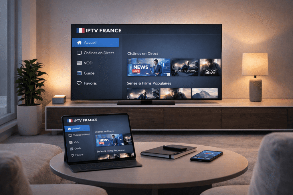 iptv france maison connectée avec plusieurs appareils de streaming