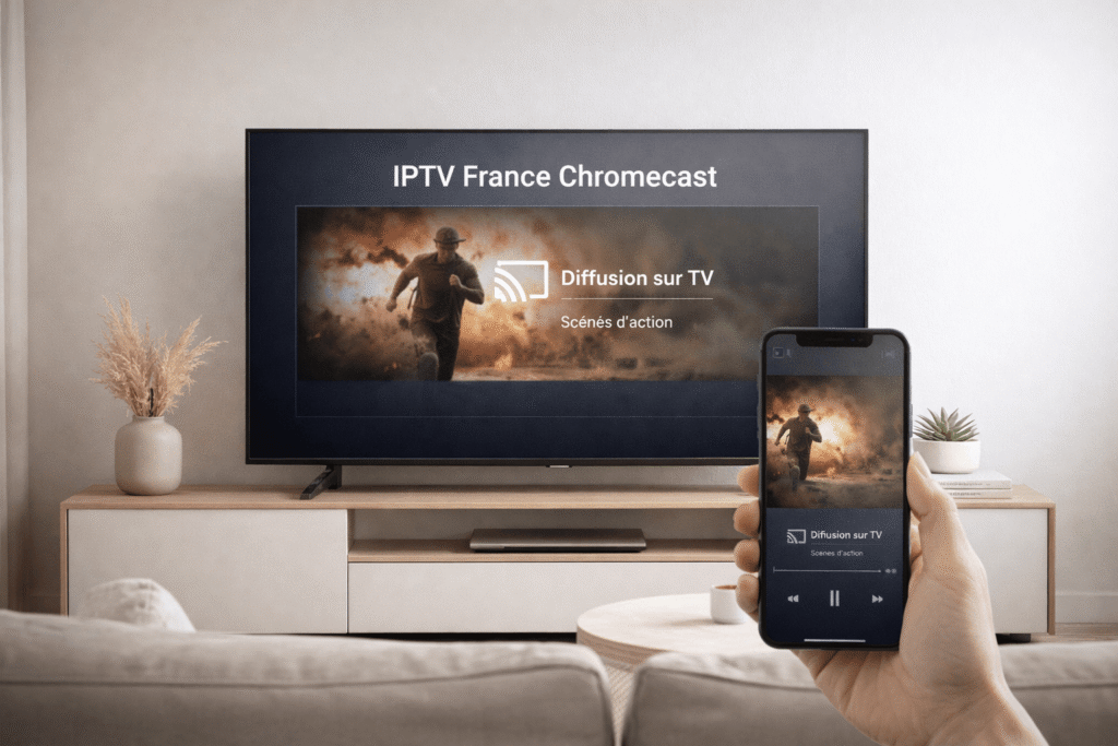 Diffusion IPTV France Chromecast depuis smartphone vers une télévision moderne