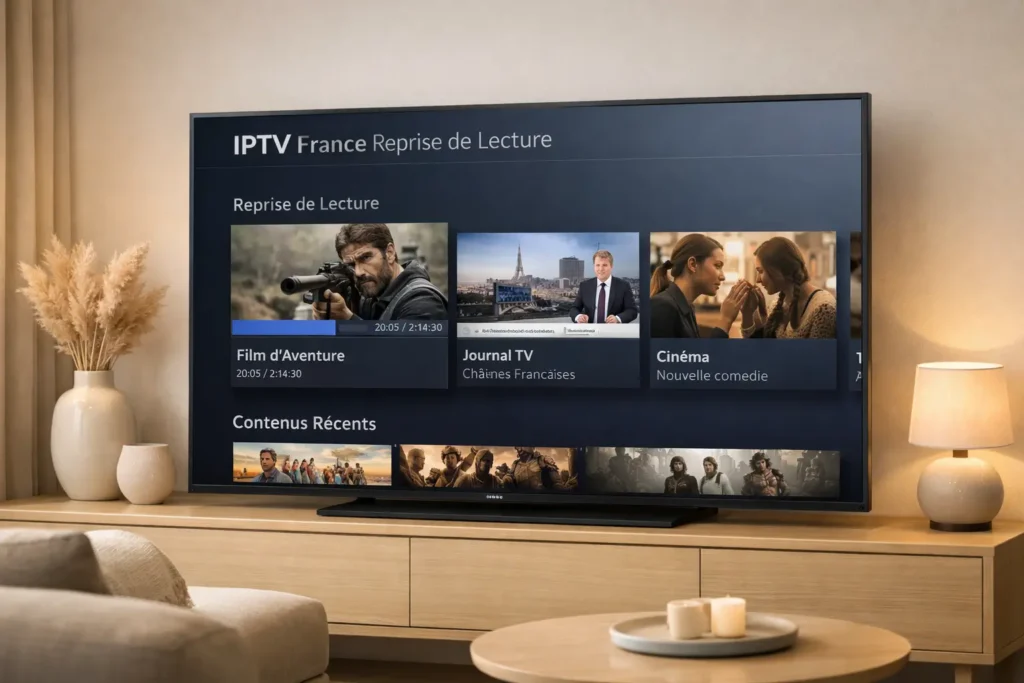 Fonction reprise de lecture IPTV France sur une interface moderne de télévision