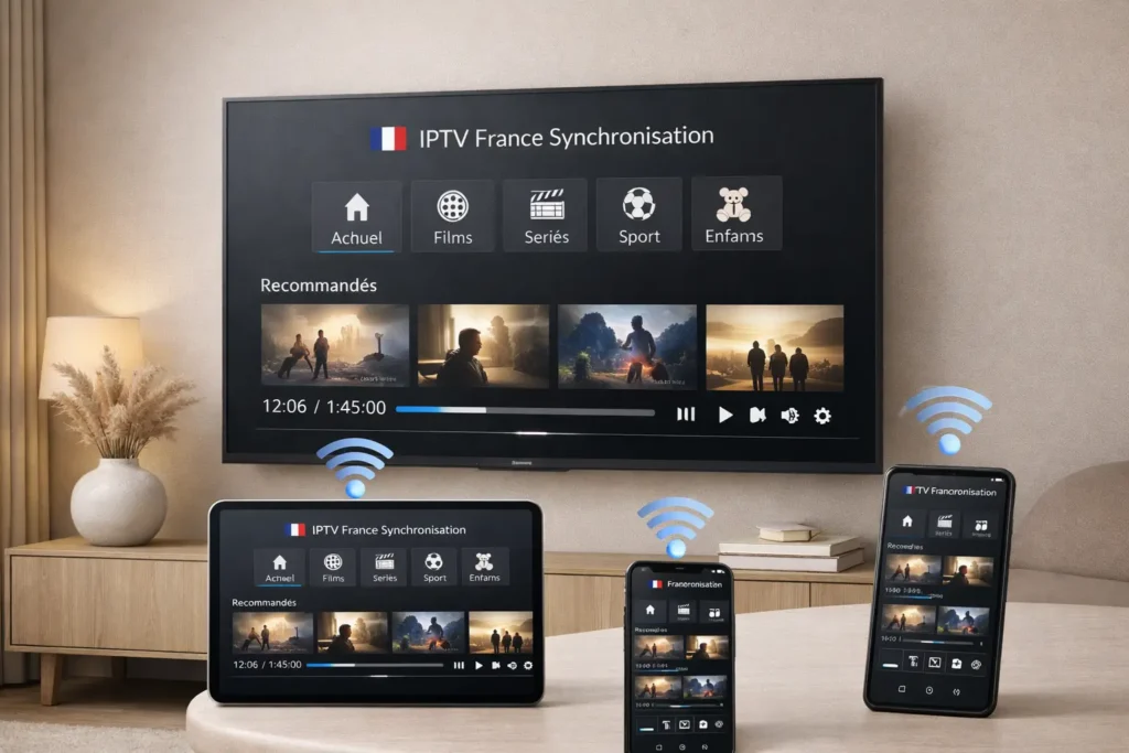 Synchronisation IPTV France entre télévision, tablette et smartphone