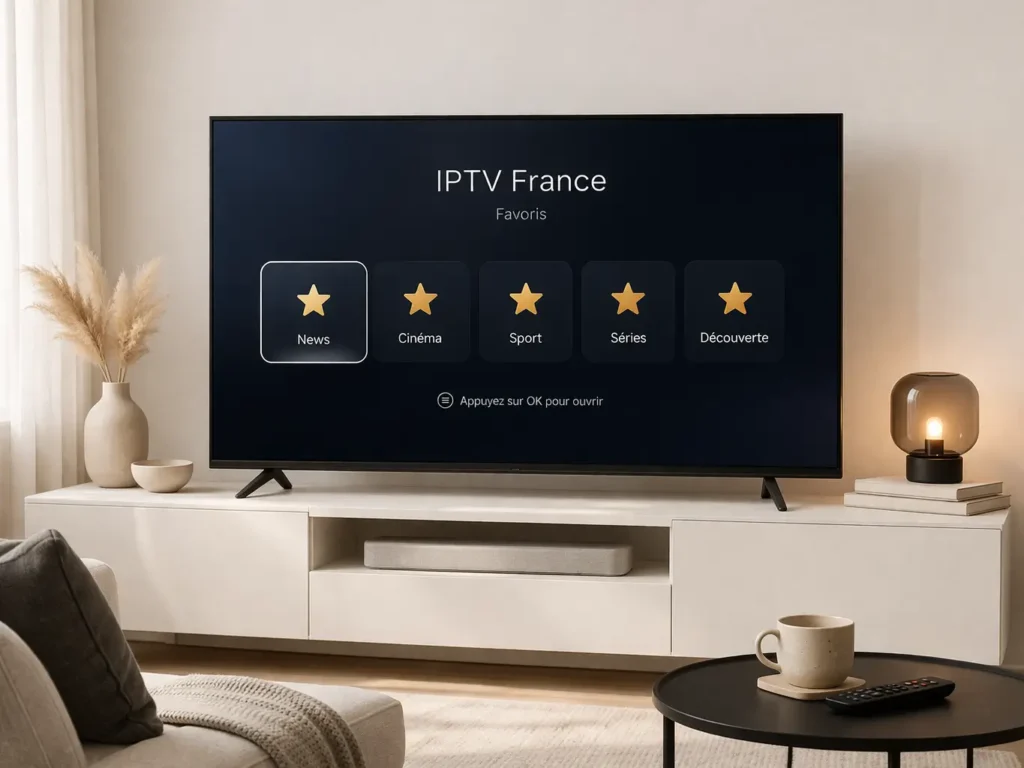 Section favoris IPTV France affichée sur une interface moderne de télévision