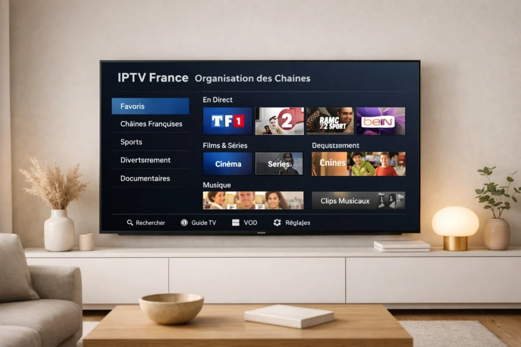 Organisation des chaînes IPTV France sur une interface moderne de télévision