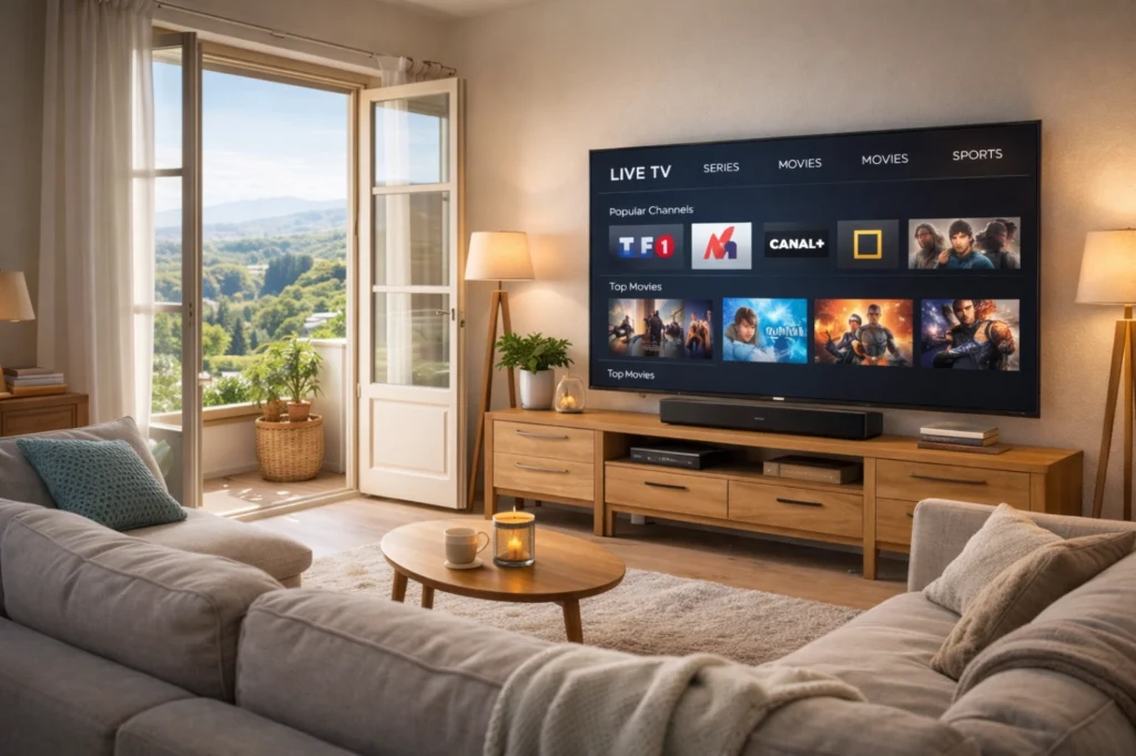 Maison de vacances avec salon lumineux et Smart TV connectée à internet