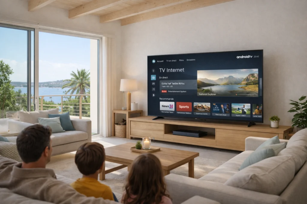 Maison de vacances lumineuse avec salon équipé d’une télévision internet moderne