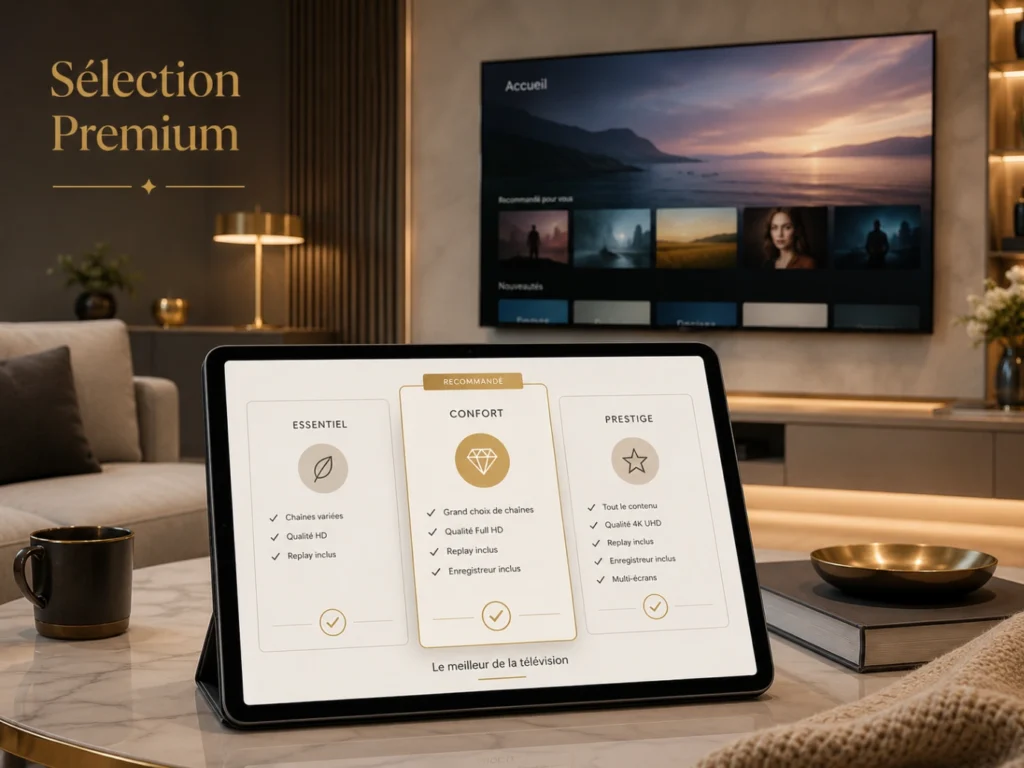 IPTV France offre sélection premium avec offres comparées sur tablette et Smart TV moderne.