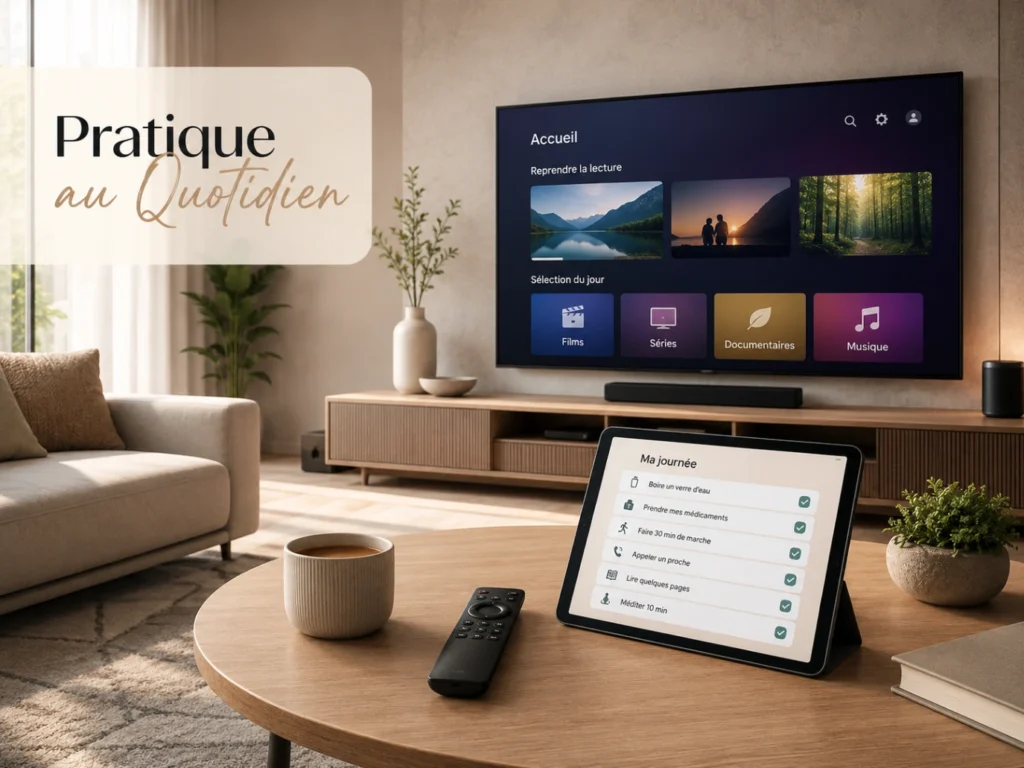 IPTV France offre pratique quotidien avec Smart TV, télécommande et checklist quotidienne.