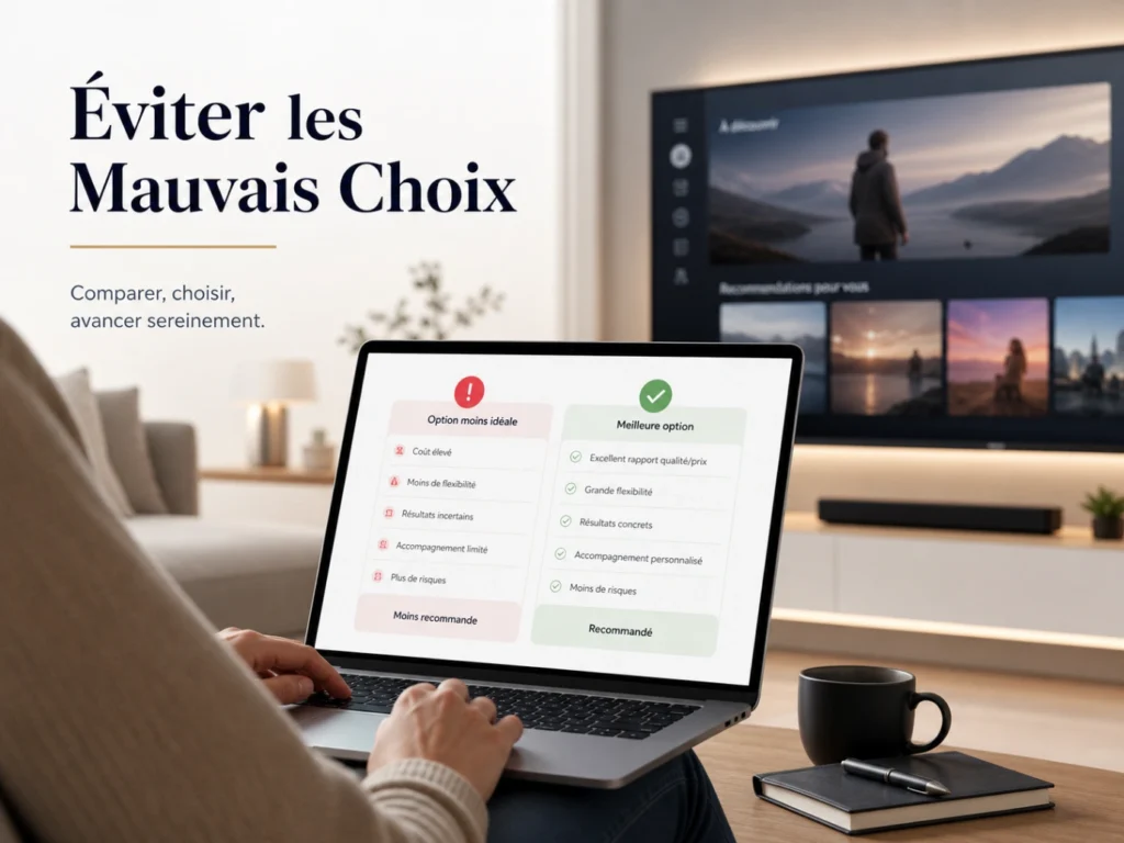 IPTV France éviter mauvais fournisseur avec comparaison claire sur ordinateur et télévision moderne.