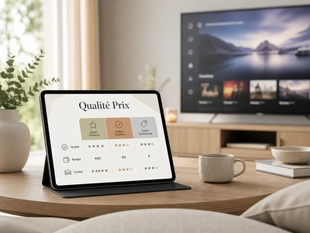 IPTV France meilleur rapport qualité prix avec tablette, graphique simple et Smart TV.