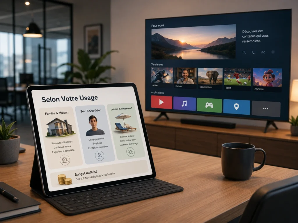 IPTV France selon votre usage avec profils TV sur tablette et Smart TV moderne.