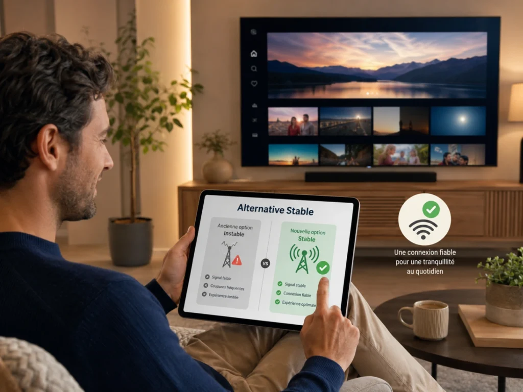IPTV France alternative stable avec comparaison sur tablette et Smart TV moderne.