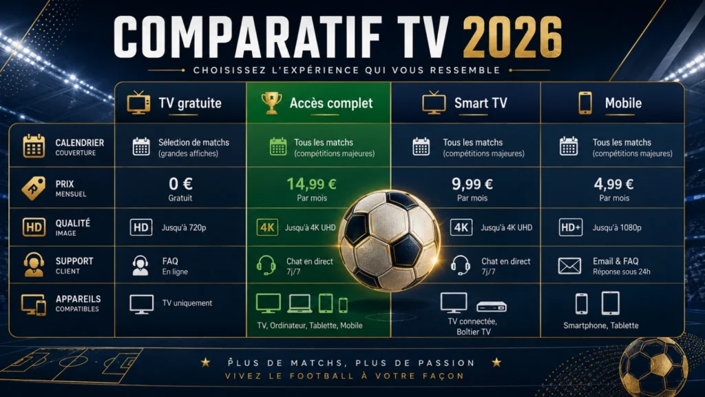 Coupe du Monde 2026 comparatif TV avec options gratuites, payantes et appareils