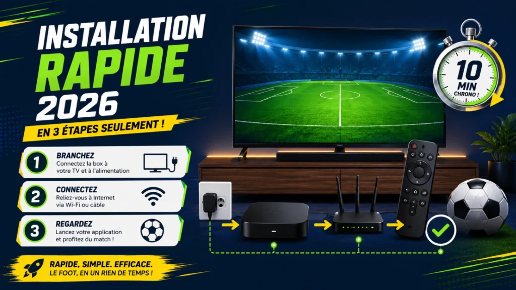 Coupe du Monde 2026 installation rapide avec TV, box, chronomètre et checklist