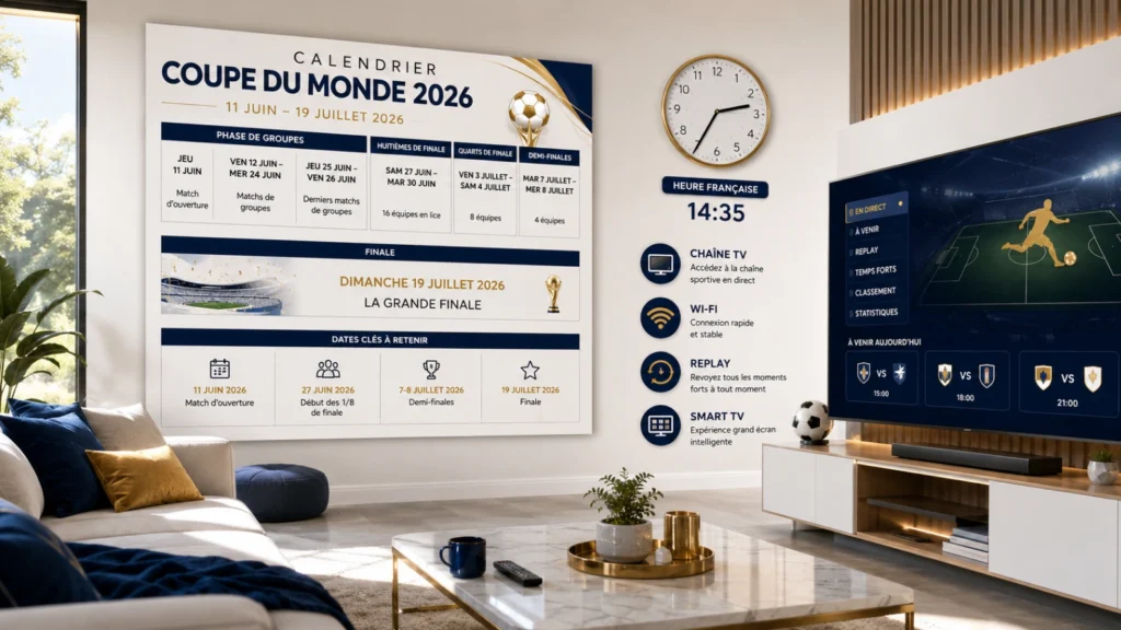 Calendrier des matchs Coupe du Monde 2026 aujourd’hui avec télévision et heure française