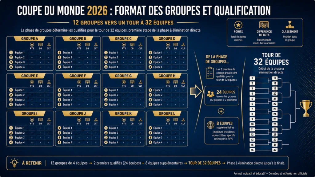 Infographie expliquant la qualification des meilleurs troisièmes à la Coupe du Monde 2026