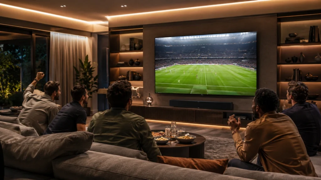 Salon avec barre de son pour regarder un match de Coupe du Monde comme au stade