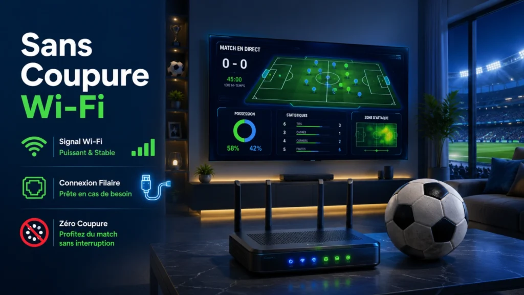 Coupe du Monde 2026 sans coupure Wi-Fi avec routeur, TV et ballon