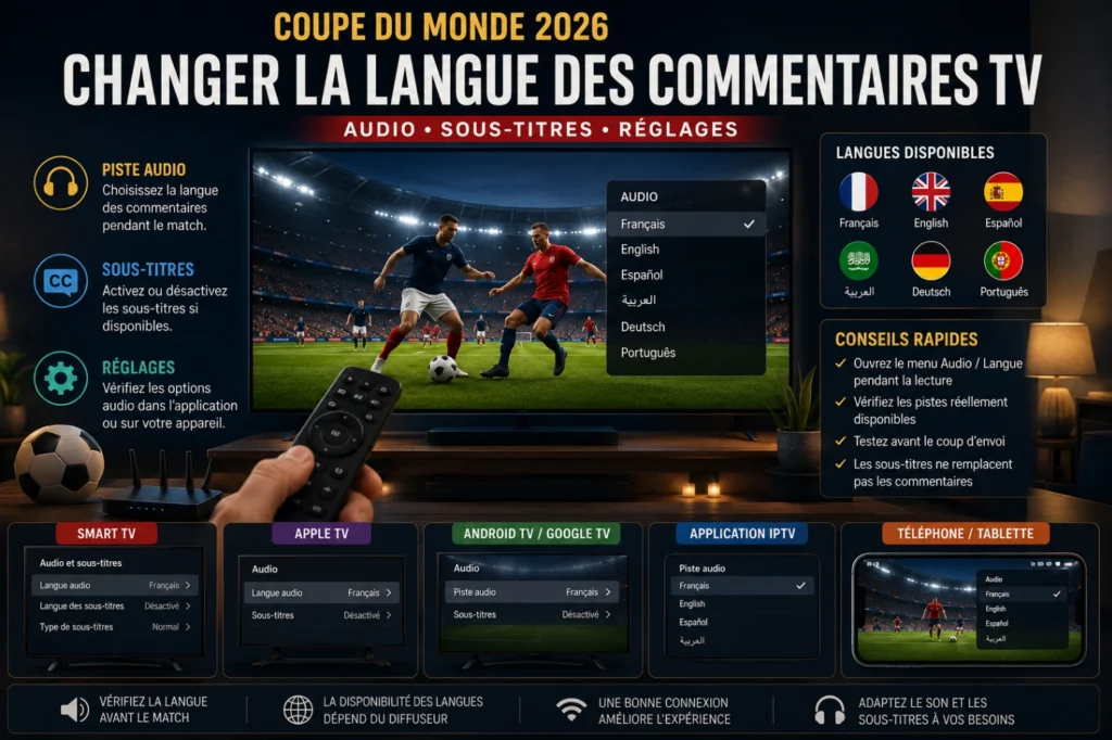 Changer la langue des commentaires Coupe du Monde 2026 sur Smart TV